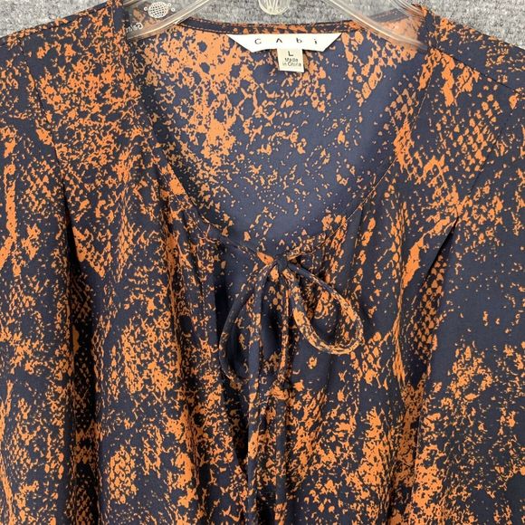 Cabi Faux Wrap Reptile Print Top Women L Pullover Tie At Neck - Picture 5 of 11